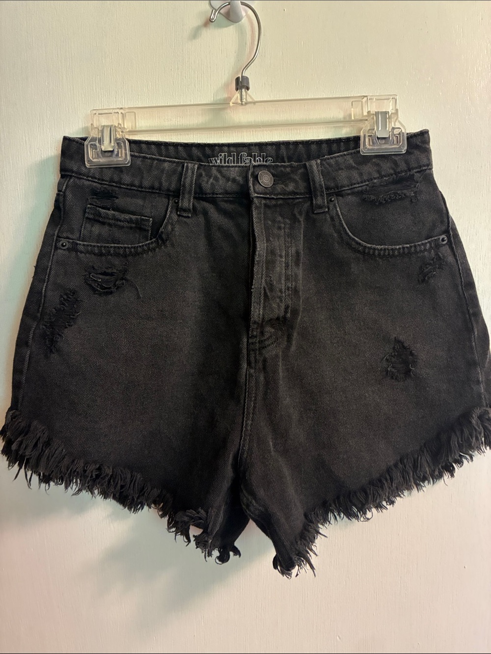 wild fable Black Frayed High-Rise Distressed Denim Shorts